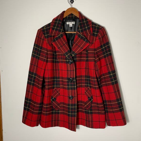Womens Pendleton Red Plaid Coat Lambswool Blend Size 16 EUC! - Picture 1 of 3